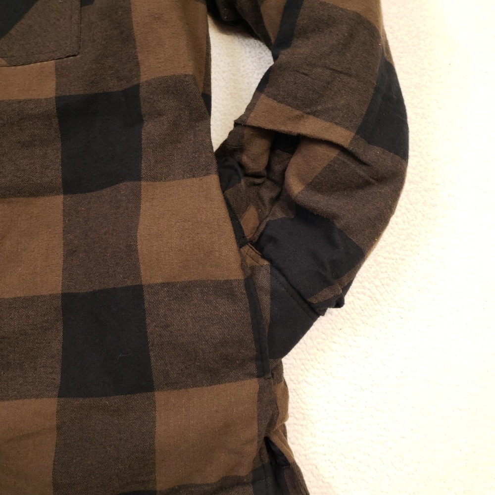 Boston Traders Hooded Shirt Jacket Mens XXL Brown Buffalo Plaid Quilted Grunge - Picture 3 of 13